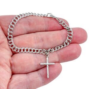 Vintage Sterling Silver 925 Double Link Charm Bracelet 7"